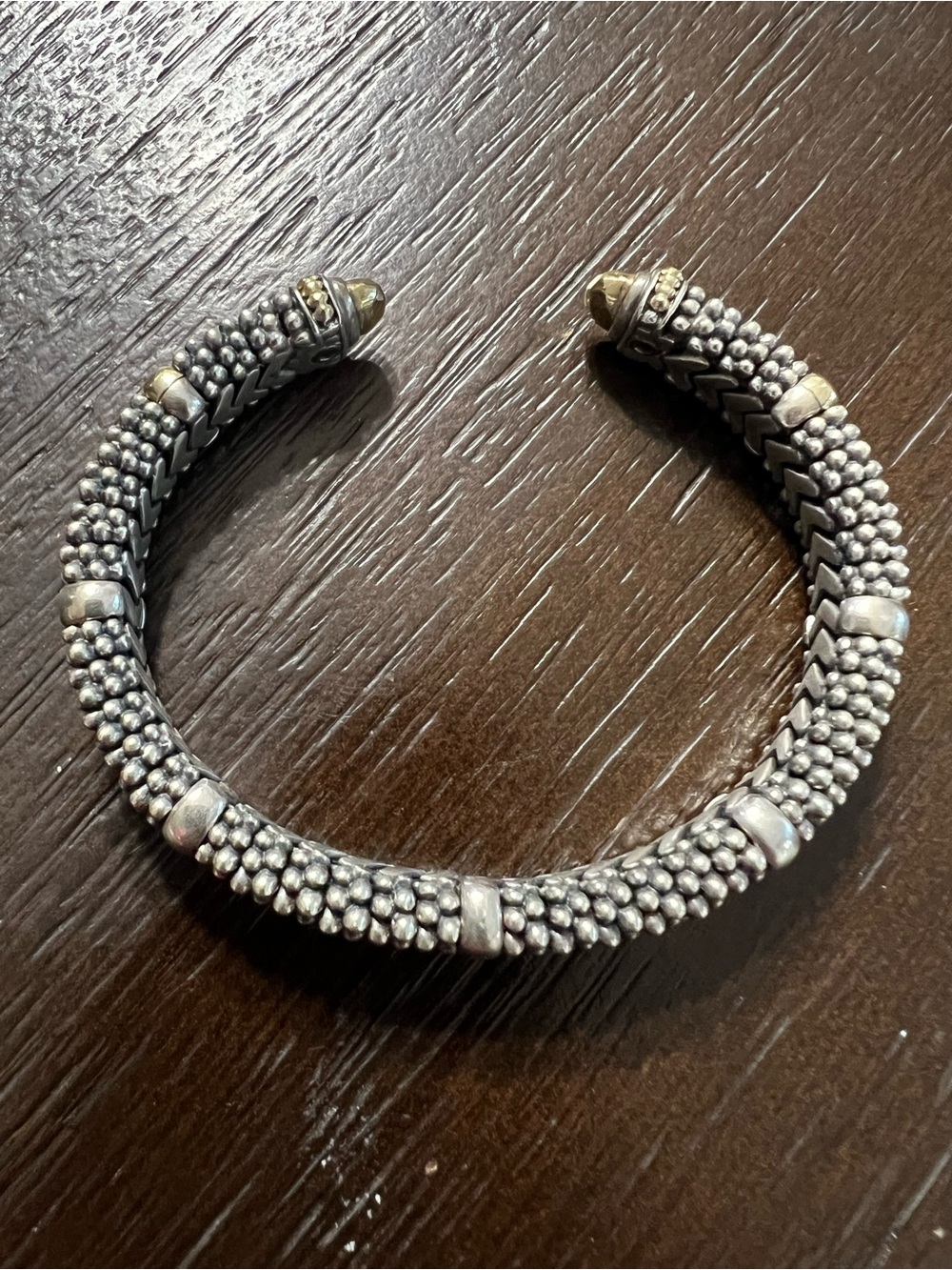Lagos Signature Caviar Versa Torque Cuff Bangle in Silver and 18k Yellow Gold